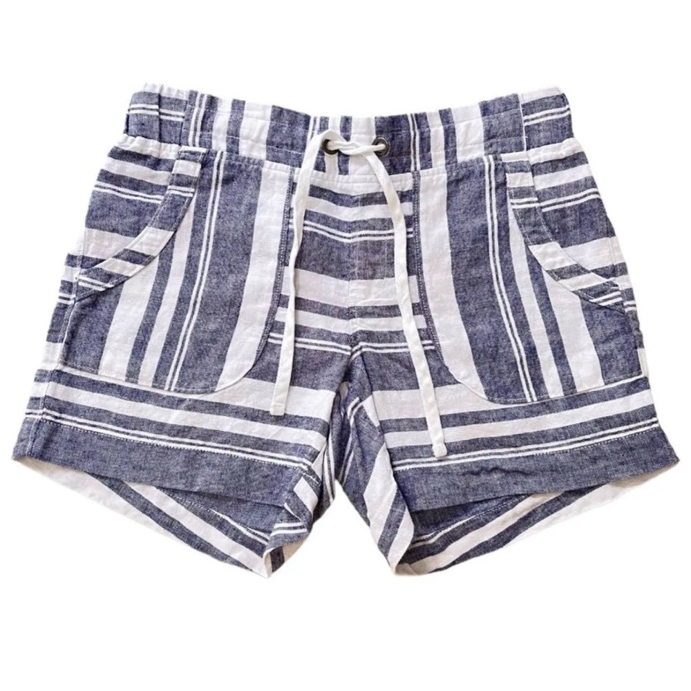 Athleta Dress Blue Bold Stripe Linen Shorts Size 4